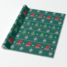Kerstboom Modern groen rood en wit patroon Cadeaupapier