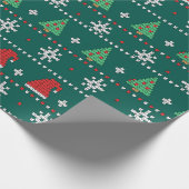 Kerstboom Modern groen rood en wit patroon Cadeaupapier (Hoek)