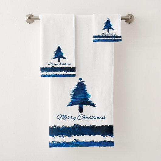 Kerstboom Modern Holiday Pattern Blue Bad Handdoek (Insitu)