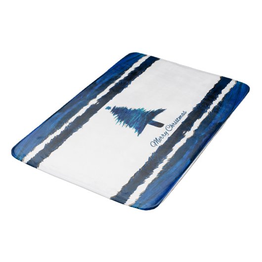 Kerstboom Modern Holiday Pattern Blue Badmat (Gekanteld)