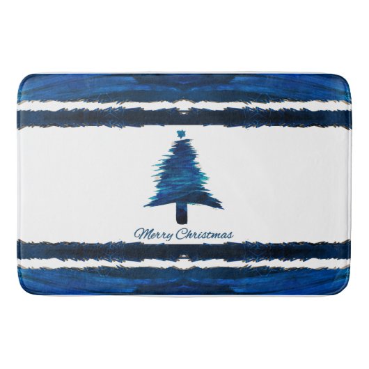 Kerstboom Modern Holiday Pattern Blue Badmat (Voorkant)
