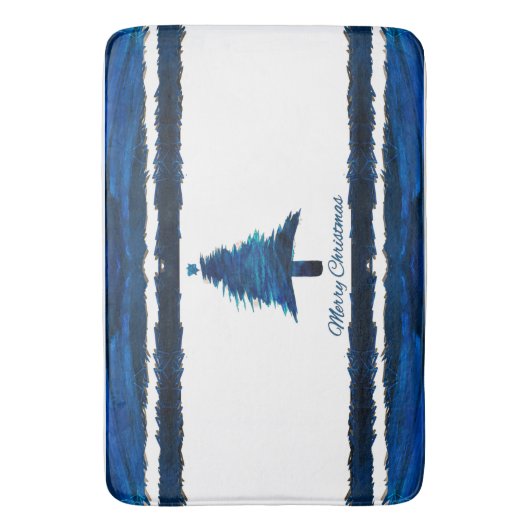 Kerstboom Modern Holiday Pattern Blue Badmat (Voorkant Verticaal)