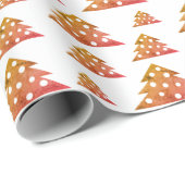 Kerstboom Modern Oranje Red Holiday Patroon Cadeaupapier (Rol Hoek)