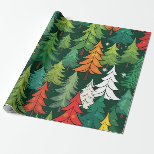 Kerstboom modern patroon inpakpapier (Uitgerold)