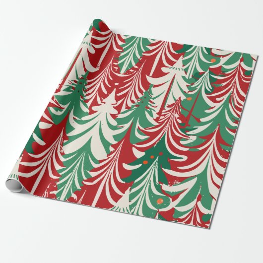 Kerstboom Modern Patroon inpakpapier (Uitgerold)