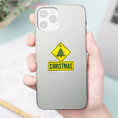 Kerstboom Modern Vakantie Weg Waarschuwingsbord Sticker (Telefoon)