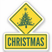 Kerstboom Modern Vakantie Weg Waarschuwingsbord Sticker (Voorkant)