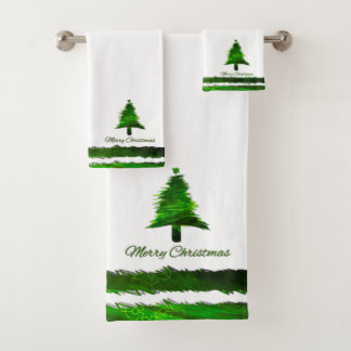 Kerstboom Modern Vakantiepatroon Groen Bad Handdoek