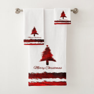 Kerstboom Modern Vakantiepatroon Rood Bad Handdoek