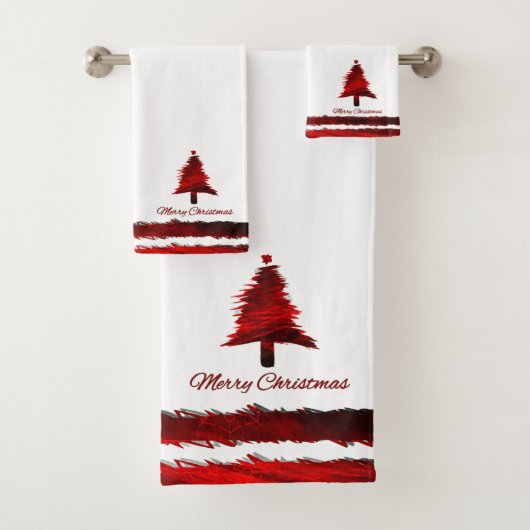 Kerstboom Modern Vakantiepatroon Rood Bad Handdoek (Insitu)
