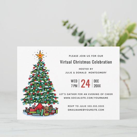 Kerstboom Modern Virtuele Kerstfeest Kaart (Staand voorkant)