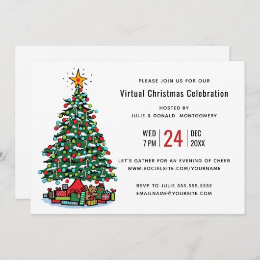 Kerstboom Modern Virtuele Kerstfeest Kaart (Voorkant / Achterkant)