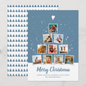 Kerstboom Moderne familie foto Collage Blue Feestdagenkaart (Voorkant / Achterkant)
