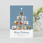 Kerstboom Moderne familie foto Collage Blue Feestdagenkaart (Staand voorkant)