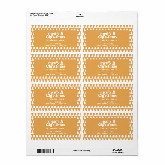 Kerstboom moderne feestdag eenvoudige mosterd etiket (Full Sheet)