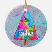Kerstboom, moderne fungierkleurige naam keramisch ornament (Voorkant)