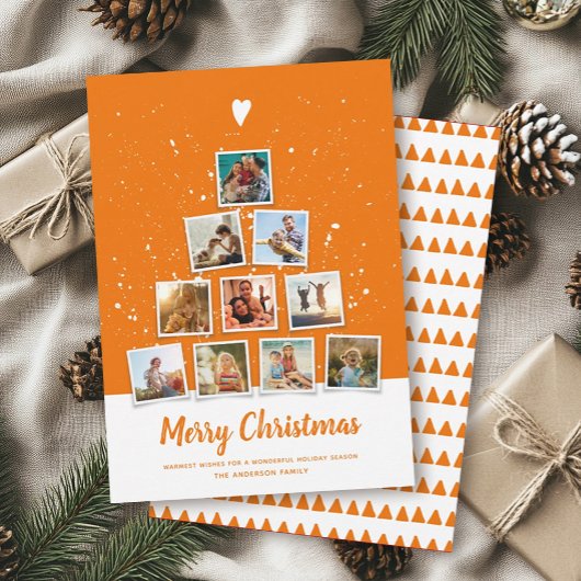 Kerstboom Moderne serie Foto Collage Oranje Feestdagenkaart