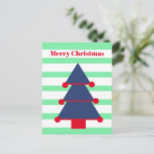 Kerstboom Moderne Stripe Blauwe Groet Briefkaart (Staand voorkant)