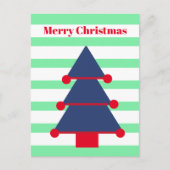 Kerstboom Moderne Stripe Blauwe Groet Briefkaart (Voorkant)