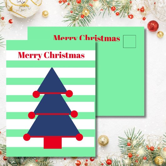 Kerstboom Moderne Stripe Blauwe Groet Briefkaart