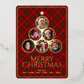 Kerstboom Moderne Tartan Plaids Familiefoto Folie Feestdagenkaart (Voorkant)