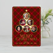 Kerstboom Moderne Tartan Plaids Familiefoto Folie Feestdagenkaart (Staand Voorkant)