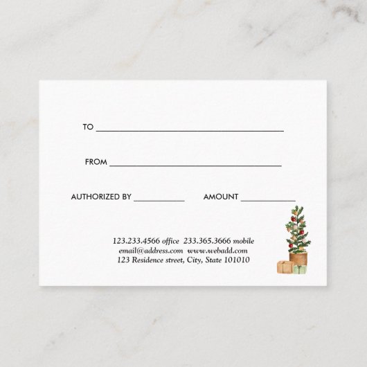 Kerstboom Moderne Vakantie Cadeaubon Kortingskaartje (Achterkant)