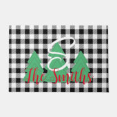 Kerstboom Monogram Zwart Wit Buffel Plaid Deurmat (Voorkant)
