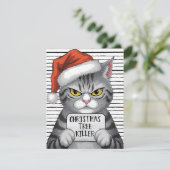 Kerstboom moordenaar grappige kat feestdagenkaart (Staand voorkant)