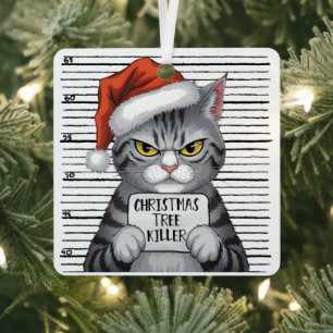 Kerstboom moordenaar grappige kat metalen ornament