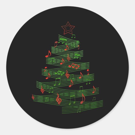 Kerstboom muzieknoten lied Kerstmis muzikant Ronde Sticker (Voorkant)