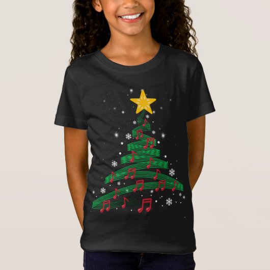 Kerstboom Muzieknoten Musical Christmas Carol T-shirt (Voorkant)