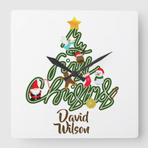Kerstboom Naam Mijn Eerste Kerstfeest voor Kindere Vierkante Klok