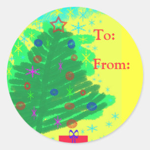 Kerstboom ~naar en van ronde sticker
