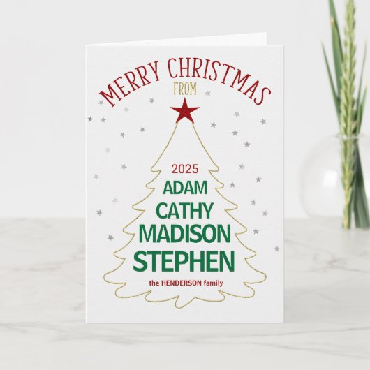 Kerstboom Namen Gouden gekleurde sterren Feestdagen Kaart (Voorkant)
