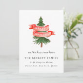 Kerstboom - Nieuwe startaankondiging Feestdagenkaart (Staand voorkant)