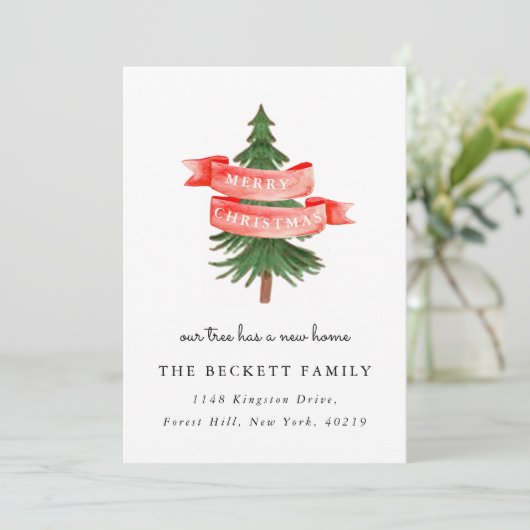 Kerstboom - Nieuwe startaankondiging Feestdagenkaart (Staand voorkant)