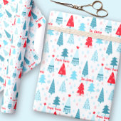 Kerstboom Nordic Simple Blue Red Custom Name Cadeaupapier