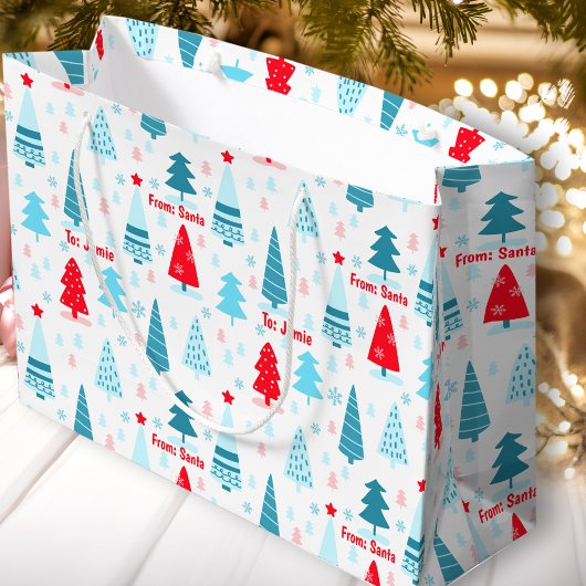 Kerstboom Nordic Simple Blue Red Custom Name Groot Cadeauzakje