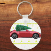 Kerstboom Oldtimer Auto Kerstmis Horrorsweater Pul Sleutelhanger (Voorkant)