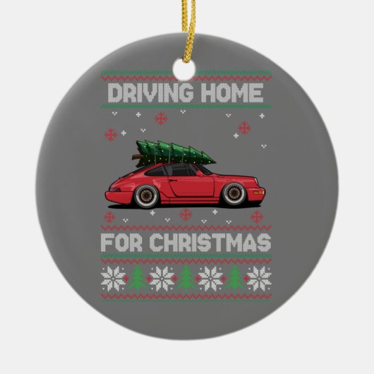 Kerstboom Oldtimer Car Xmas Ugly Sweater Pull Keramisch Ornament (Voorkant)