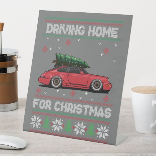Kerstboom Oldtimer Car Xmas Ugly Sweater Pull Reclamebord Met Voetstuk (Insitu)