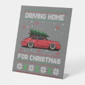 Kerstboom Oldtimer Car Xmas Ugly Sweater Pull Reclamebord Met Voetstuk (Voorkant)