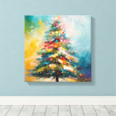 Kerstboom, Olie Pastel Design Canvas Afdruk (Insitu (Houten vloer))