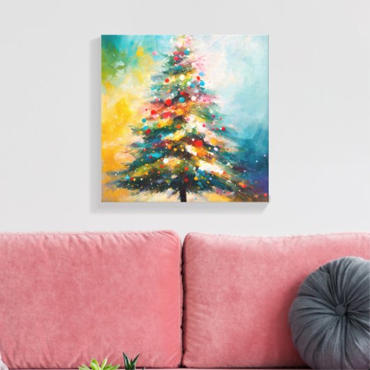 Kerstboom, Olie Pastel Design Canvas Afdruk (Insitu (Woonkamer))