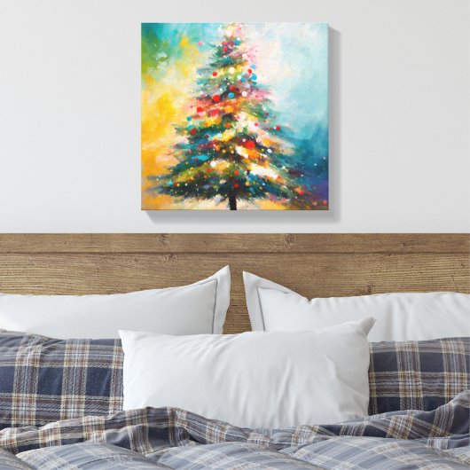Kerstboom, Olie Pastel Design Canvas Afdruk (Insitu (Slaapkamer))