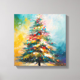 Kerstboom, Olie Pastel Design Canvas Afdruk