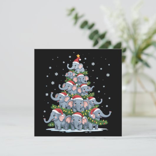 Kerstboom Olifant Grappige Cute Olifant Feestdagenkaart (Staand voorkant)