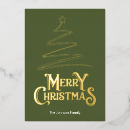 Kerstboom olijfgroene achtergrond goud folie feestdagenkaart