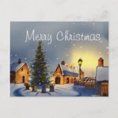 Kerstboom omringd door huizen in het dorp feestdagenkaart (Voorkant)